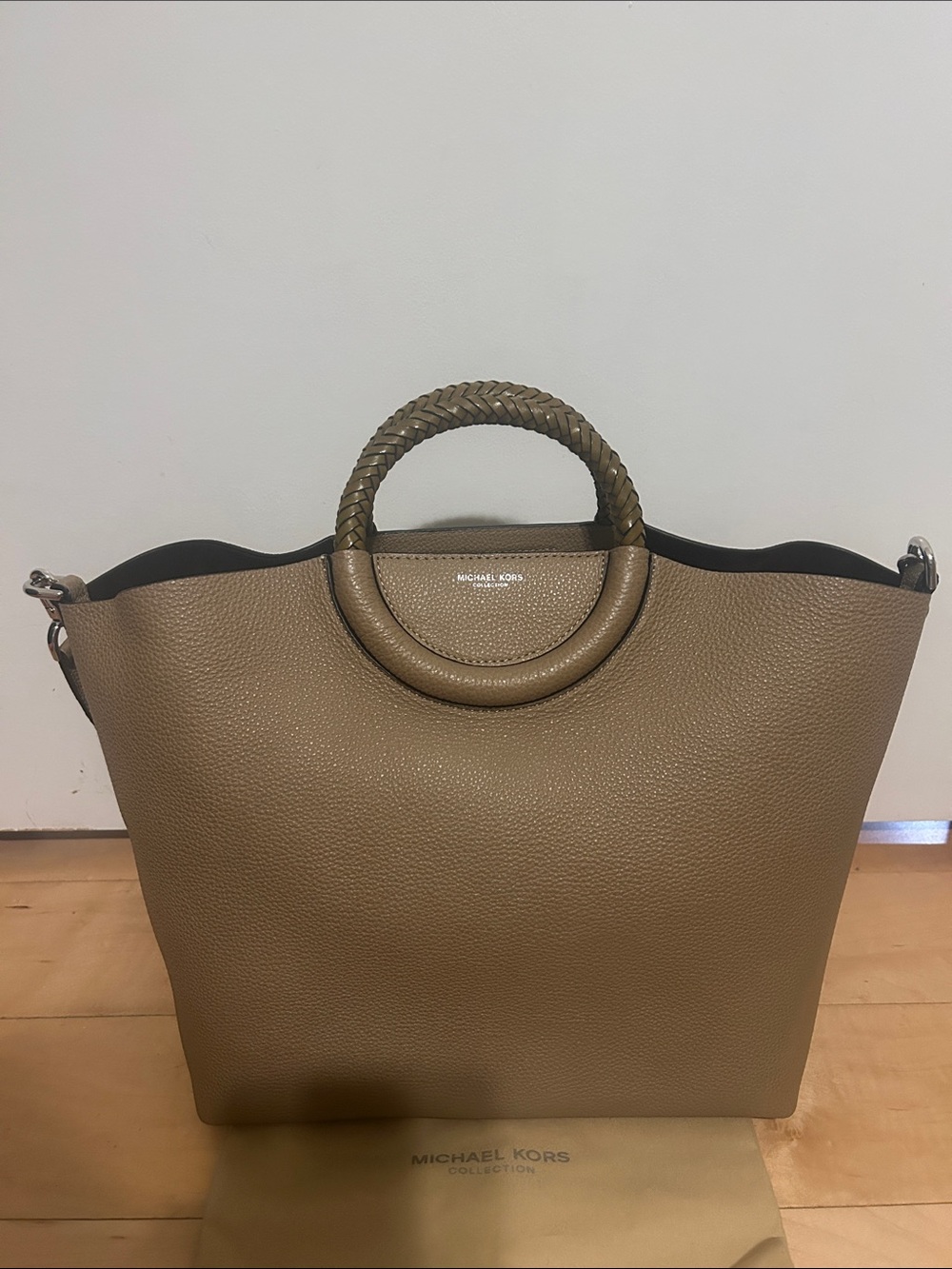 Michael Kors collection Olive-Tan Pebbled Leather Tote with Braided Handles - Picture 2 of 7